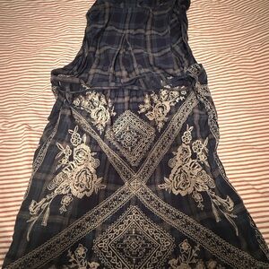 Johnny Was Navy and Cream Plaid Shirt